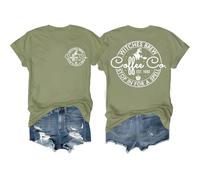 T-shirt « Witches Brew Coffee » - T-shirt d'Halloween pour femme - T-shirt « Witches Brew Coffee Stop in for A Spell », vert olive, XXL
