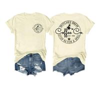 T-shirt « Witches Brew Coffee » - T-shirt d'Halloween pour femme - T-shirt « Witches Brew Coffee Stop in for A Spell », Jaune crémeux., S