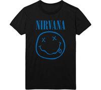 Nirvana T-shirt Blue Happy Face Unisex Black XL