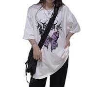T-shirt Y2K pour femme et homme - Motif papillon gothique Harajuku Dark Academia coréen Anime japonais Kawaii esthétique Alt Emo Grunge, blanc, Taille L