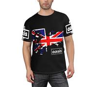 T-shirts 3D drôles Oasis Band Music Logo UK Drapeau Liam Gallagher Noel T-shirts fantaisie Streetwear, Noir , XL