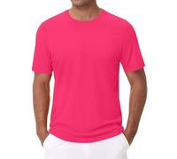 T-shirts 6XL pour hommes grands et costauds, t-shirts à manches courtes col rond classique, chemise décontractée d'été basique légère à la mode évacuant l'humidité, rose vif, XL