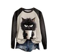 T-Shirts à Blocs de Couleur imprimés en 3D pour Femmes Chemisier décontracté Animal Imprimé à Manches Longues Pull Top