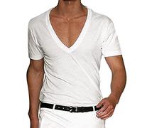 T-shirts à bretelles pour homme - Été - Manches courtes - Col en V - Solide - Décontracté - T-shirt pour homme - Débardeur élégant, Blanc., L