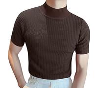 T-shirts à col haut pour homme, à manches courtes, en coton, pour le sport, l'été, le style vintage, décontracté, streetwear, marron, XL