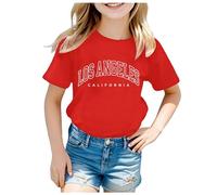 T-shirts à lettres 2026 pour garçons, filles, enfants, graphiques, sports d'été, hauts amples tendance, décontracté, coupe ample, jolis t-shirts de plage pour enfants, garçons et filles, Rouge, 2-3