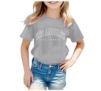 T-shirts à lettres 2026 pour garçons, filles, enfants, graphiques, sports d'été, hauts amples tendance, décontracté, coupe ample, jolis t-shirts de plage pour enfants, garçons et filles, gris, 13-14