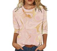 T-shirts à manches 3/4 à paillettes pour femmes, brillants et mignons, hauts amples pour sortir, t-shirts d'été colorés, sexy, décontractés, tendance, col rond, 2026, Publicité, 4XL