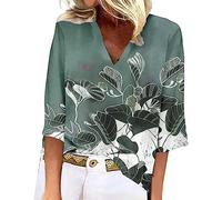 T-shirts à manches 3/4 pour femmes été femmes col en V dentelle Crochet Flowy manches 3/4 chemises décontractées chemisiers hauts Hauts Grande Taille Pour Femmes T-shirts Manches Courtes (2-Green, XL)