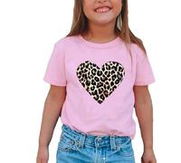T-Shirts à Manches Courtes Col en Rond Fille 1-8 Ans Tee Shirt Imprimé Léopard Mode Haut Ample Fille Respirant Vetement Ete Enfant (1-2 Years)
