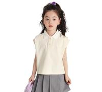 T-Shirts à Manches Courtes Col en Rond Fille 4-14 Ans Polo Manches Courtes Mignon Uni Tee Shirt Coton Mode Haut Ample Fille Respirant Vetement Loisirs Ete Enfant (Beige, 13-14 Years)