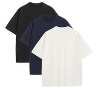 T-shirts à manches courtes en coton pour homme, chemises essentielles, col rond, t-shirts classiques décontractés, Noir + bleu marine + blanc, Taille M