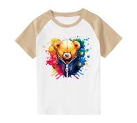 T-Shirts à Manches Courtes Enfant 3-14 Ans Garcon Fille Hauts d'été Décontractée Mignon Tees Graphique Cadeau - Tenues pour Adolescent Couleur de Contraste Imprimé Cœur Ours