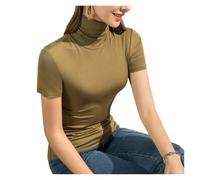 T-Shirts à Manches Courtes et col roulé for Filles, Solides et Basiques, for Femme, Printemps-Automne(Mustard Yellow,L)
