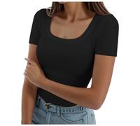 T-Shirts à Manches Courtes Femme Col en U, Haut Moulant Coupe Slim,Top Sexy DéContracté Couleur Unie Extensible Tunique Grande Taille Chic et élégant Basic Tee Shirt Classique Basiques d'été