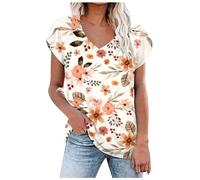 T-Shirts à Manches Courtes Femme Col en V, Chemise De Plage Femme Imprimé Floral Top Ete Chic Et éLéGant Boheme Haut Basique Classique Casual Tunique Vacances Blouse Comfortable