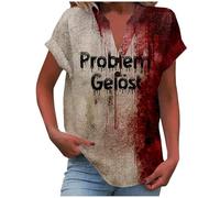 T-Shirts à Manches Courtes Femme Imprimé Sanglant, Deguisement Halloween Femme Col en V Coupe Ample Horreur Streetwear Haut Chic Lettre Sang Polyvalent Top pour Carnaval Décontracté Bloody Pullover