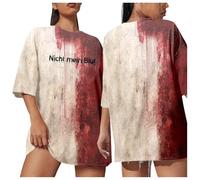 T-Shirts à Manches Courtes Femme Imprimé Sanglant, Deguisement Halloween Femme Col Rond Confortable Coupe Ample Horreur Haut Décontracté Chic Polyvalent Top pour Carnaval Streetwear Bloody Pullover