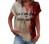 T-Shirts à Manches Courtes Femme Imprimé Sanglant, Deguisement Halloween Femme Col V Coupe Ample Horreur Streetwear Haut Chic Grande Taille Sang Polyvalent Top Carnaval Décontracté Bloody Pullover