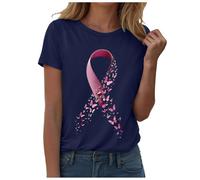 T-Shirts À Manches Courtes Femme Pull Rose Tshirt Tee-Shirt T Shirt Ruban Octobre Haut T-Shirt Pin’s Tee Cancer du Sein Satin Pins Noeud Blanc Bracelet Grande Taille Pin S