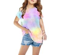 T-Shirts à Manches Courtes Fille Casual Loose Tee Tops Enfant Vêtements Col Rond Confortable Tshirt Hauts D'Été Mode Shirt Graphique Chemisiers Athlétique Camis Uni Débardeurs Multicolore, 11 Ans
