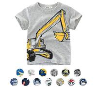 T-Shirts à Manches Courtes Garçon Filles Coton Cartoon Animal Summer Top 1-7 Ans (6-7 Ans, Gris excavatrice)