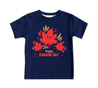 T-Shirts À Manches Courtes Garçon - T-Shirt D'Été À Manches Courtes Journée Internationale du Canada Feuille D'Érable Imprimé De Dessin Animé Hauts Amples Et S Vêtements (Dark Blue 11-12 Years)