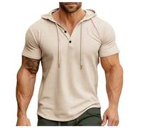 T-Shirts à Manches Courtes Homme Capuche- T Shirt Sport Gaufre Couleur Unie Décontracté Slim Été Haut Respirante Léger Comfortable Classiques Hip Hop Streetwear Top Training Fitness Pullover