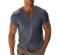 T-Shirts à Manches Courtes Homme Col en V, Blouse De Travail Homme Slim Couleur Unie avec Bouton Décontractées Regular Fit Haut De Tous Les Jours Top Ample Doux Comfortable Respirante