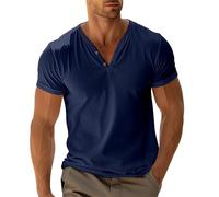 T-Shirts à Manches Courtes Homme Col en V, Blouse De Travail Homme Slim Couleur Unie avec Bouton Décontractées Regular Fit Haut De Tous Les Jours Top Ample Doux Comfortable Respirante