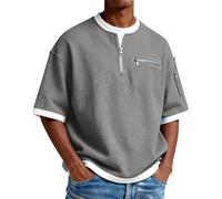 T-Shirts à Manches Courtes Homme Grande Taille Tee Shirt Sport Col Rond Demi-Zippé Haut Décontracté Couleur Unie Patchwork Top Chic Coupe Ample Polyvalent Travail Blouse pour Ete Chemise 2026