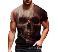 T-Shirts à Manches Courtes Homme Imprimé Squelette Bloody Deguisement Halloween Homme Sanglant Déguisement Halloween Costume Qui Fait Peur Haut Citrouille Tee Shirt Sang T Shirt Blood Tshirt Horreur