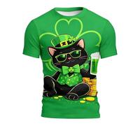 T-Shirts à Manches Courtes Homme Vert pour Saint Patrick - Tee Shirt Humour avec Imprimé Muscle ou Chat pour 17 Mars, T Shirt St Patrick Irlande Col Rond, Haut Festif Stretch Décontracté pour Sport