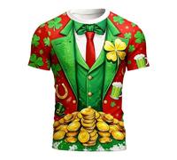 T-Shirts à Manches Courtes Homme Vert pour Saint Patrick - Tee Shirt Humour avec Imprimé Muscle ou Chat pour 17 Mars, T Shirt St Patrick Irlande Col Rond, Haut Festif Stretch Décontracté pour Sport