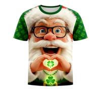 T-Shirts à Manches Courtes Homme Vert pour Saint Patrick - Tee Shirt Humour avec Imprimé Père Noël pour 17 Mars, T Shirt St Patrick Irlande, Haut Décontracté et Respirant, Tshirt Col Rond de Sport