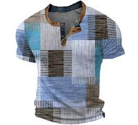 T-Shirts à Manches Courtes Homme Vintage- Tee Shirt Col Rond Imprimé Numérique Ample Et Décontracté Bloc De Couleurs Haut De Sport Streetwear Top Voyage Blouse Slim Chemise Chic Avec des boutons