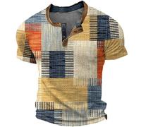 T-Shirts à Manches Courtes Homme Vintage- Tee Shirt Col Rond Imprimé Numérique Ample Et Décontracté Bloc De Couleurs Haut De Sport Streetwear Top Voyage Blouse Slim Chemise Chic Avec des boutons