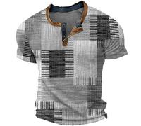T-Shirts à Manches Courtes Homme Vintage- Tee Shirt Col Rond Imprimé Numérique Ample Et Décontracté Bloc De Couleurs Haut De Sport Streetwear Top Voyage Blouse Slim Chemise Chic Avec des boutons