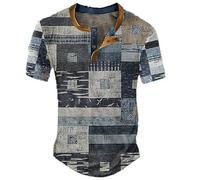 T-Shirts à Manches Courtes Homme Vintage- Tee Shirt Col V Imprimé Numérique Ample Et Décontracté Bloc De Couleurs Haut De Sport Streetwear Top Voyage Blouse Slim Chemise Chic Tunique