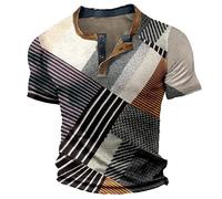 T-Shirts à Manches Courtes Homme Vintage- Tee Shirt Col V Imprimé Numérique Ample Et Décontracté Bloc De Couleurs Haut De Sport Streetwear Top Voyage Blouse Slim Chemise Chic Tunique