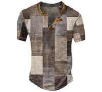 T-Shirts à Manches Courtes Homme Vintage- Tee Shirt Col V Imprimé Numérique Ample Et Décontracté Bloc De Couleurs Haut De Sport Streetwear Top Voyage Blouse Slim Chemise Chic Tunique