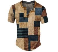 T-Shirts à Manches Courtes Homme Vintage- Tee Shirt Imprimé Numérique Ample Et Décontracté Bloc De Couleurs Haut De Sport Streetwear Top Voyage Chemise Chic Avec des boutons