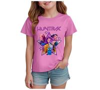 T-Shirts à Manches Courtes Kpop pour Fille, Mode animés Imprimé Demon Musique Hunters Tee à Manche Courte Col Rond Idée Cadeau pour Enfants de 2-14 Ans (Rose, 3-4 Ans, imprimé 01)