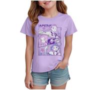 T-Shirts à Manches Courtes Kpop pour Fille, Mode animés Imprimé Demon Musique Hunters Tee à Manche Courte Col Rond Idée Cadeau pour Enfants de 2-14 Ans (Violet, 3-4 Ans, imprimé 02)
