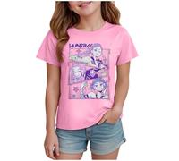 T-Shirts à Manches Courtes Kpop pour Fille, Mode animés Imprimé Demon Musique Hunters Tee à Manche Courte Col Rond Idée Cadeau pour Enfants de 2-14 Ans (Rose, 2-3 Ans, imprimé 02)
