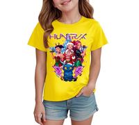 T-Shirts à Manches Courtes Kpop pour Fille, Mode animés Imprimé Demon Musique Hunters Tee à Manche Courte Col Rond Idée Cadeau pour Enfants de 2-14 Ans (Jaune, 3-4 Ans, imprimé 03)