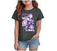 T-Shirts à Manches Courtes Kpop pour Fille, Mode animés Imprimé Demon Musique Hunters Tee à Manche Courte Col Rond Idée Cadeau pour Enfants de 2-14 Ans (Gris foncé, 3-4 Ans, imprimé 02)