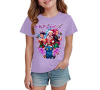 T-Shirts à Manches Courtes Kpop pour Fille, Mode animés Imprimé Demon Musique Hunters Tee à Manche Courte Col Rond Idée Cadeau pour Enfants de 2-14 Ans (Violet, 2-3 Ans, imprimé 03)