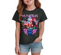 T-Shirts à Manches Courtes Kpop pour Fille, Mode animés Imprimé Demon Musique Hunters Tee à Manche Courte Col Rond Idée Cadeau pour Enfants de 2-14 Ans (Gris foncé, 3-4 Ans, imprimé 03)