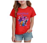 T-Shirts à Manches Courtes Kpop pour Fille, Mode animés Imprimé Demon Musique Hunters Tee à Manche Courte Col Rond Idée Cadeau pour Enfants de 2-14 Ans (Rouge, 3-4 Ans, imprimé 01)